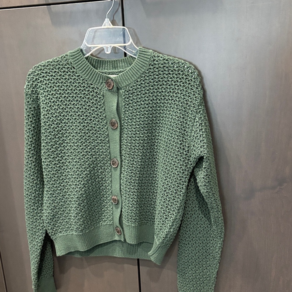J Crew Green Knit Button-Up Sweater, Size M, NWT